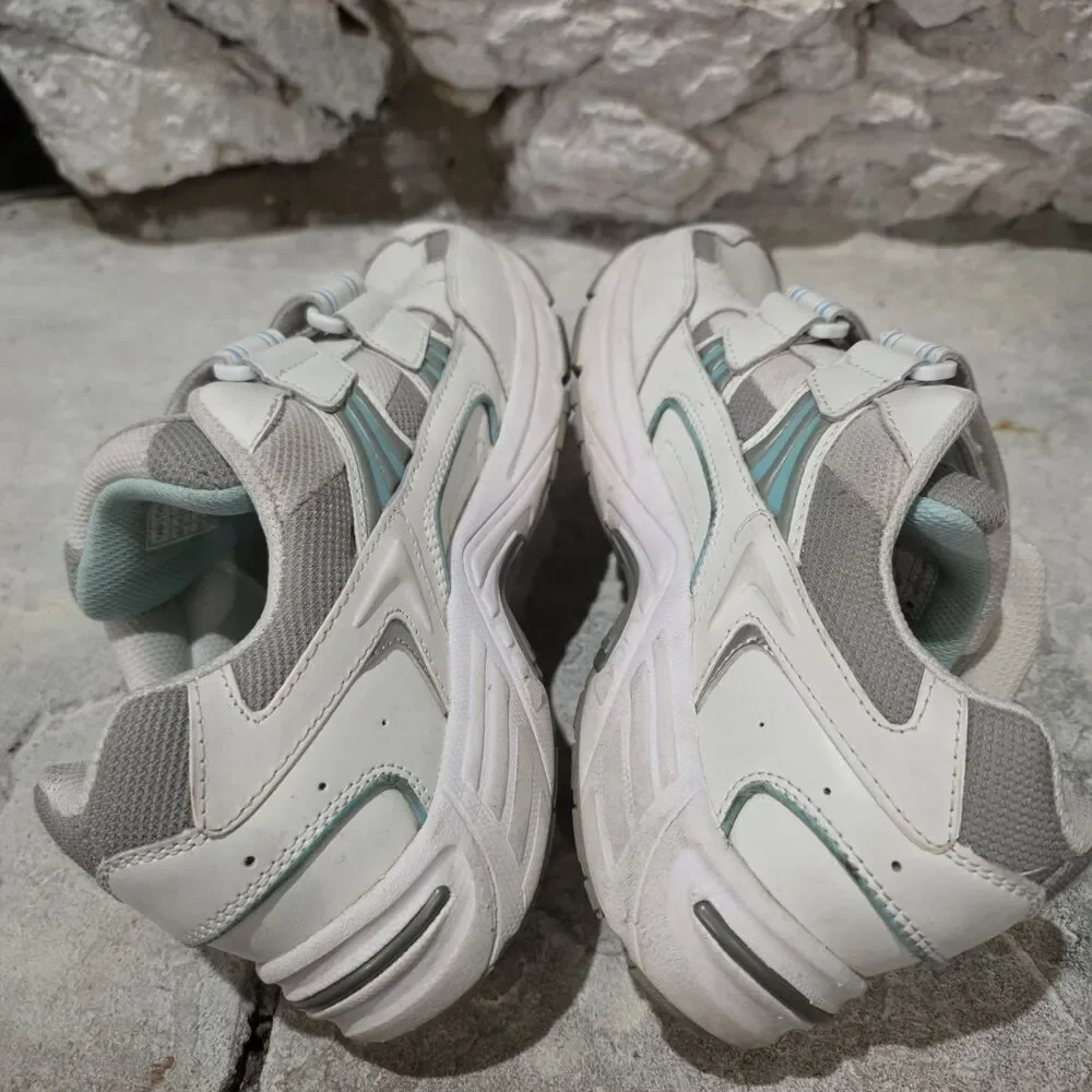 Vionic Women's Tabi Walking Shoes White Teal Size 8.5 Comfort Cushioned Straps